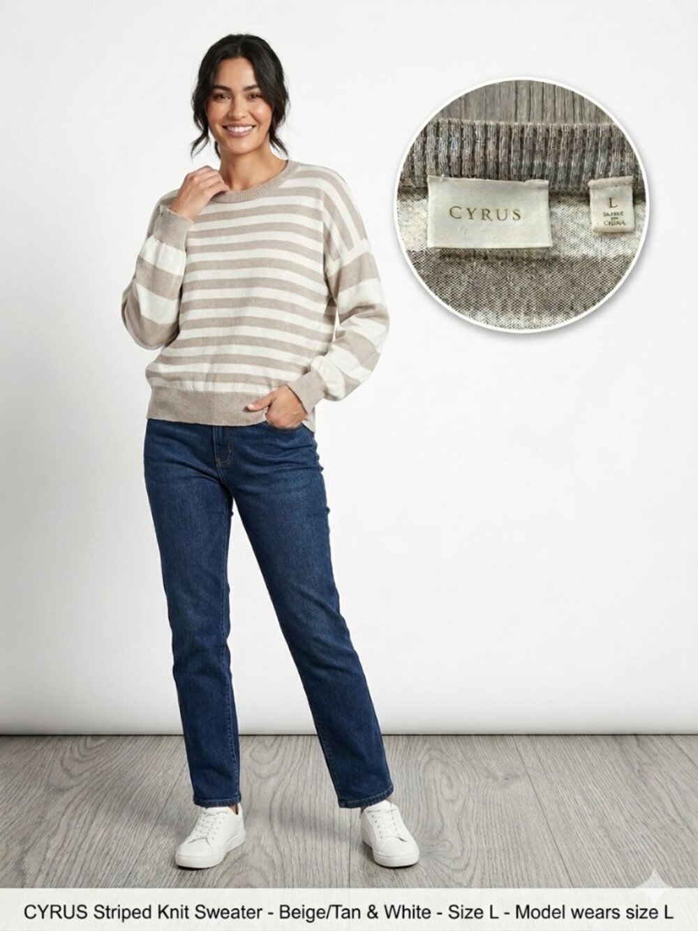 Cyrus Beige And White Striped Knit Sweater
